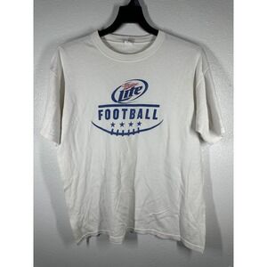 Miller Lite Football Shirt Mens XL White Graphic Beer Promo Tee Anvil Cotton